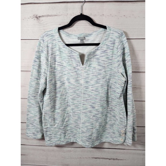 T By Talbots Womens Green Blue Metallic Pullover Side Buttons Sweater Size XL - Picture 1 of 6